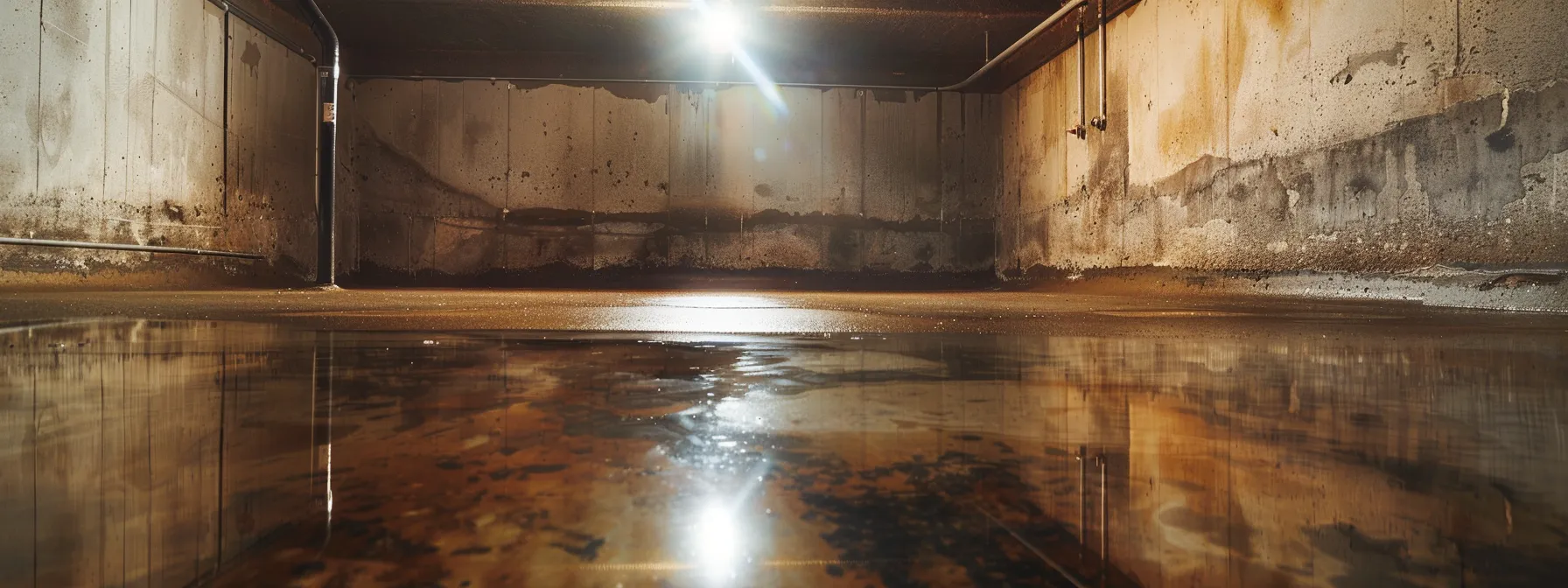 a well-lit, professional basement scene showcases contractors applying waterproofing membranes to exposed concrete walls, sealing cracks with hydraulic cement, and installing a french drain, all in preparation for a sump pump, highlighting the effectiveness and care of local waterproofing services.