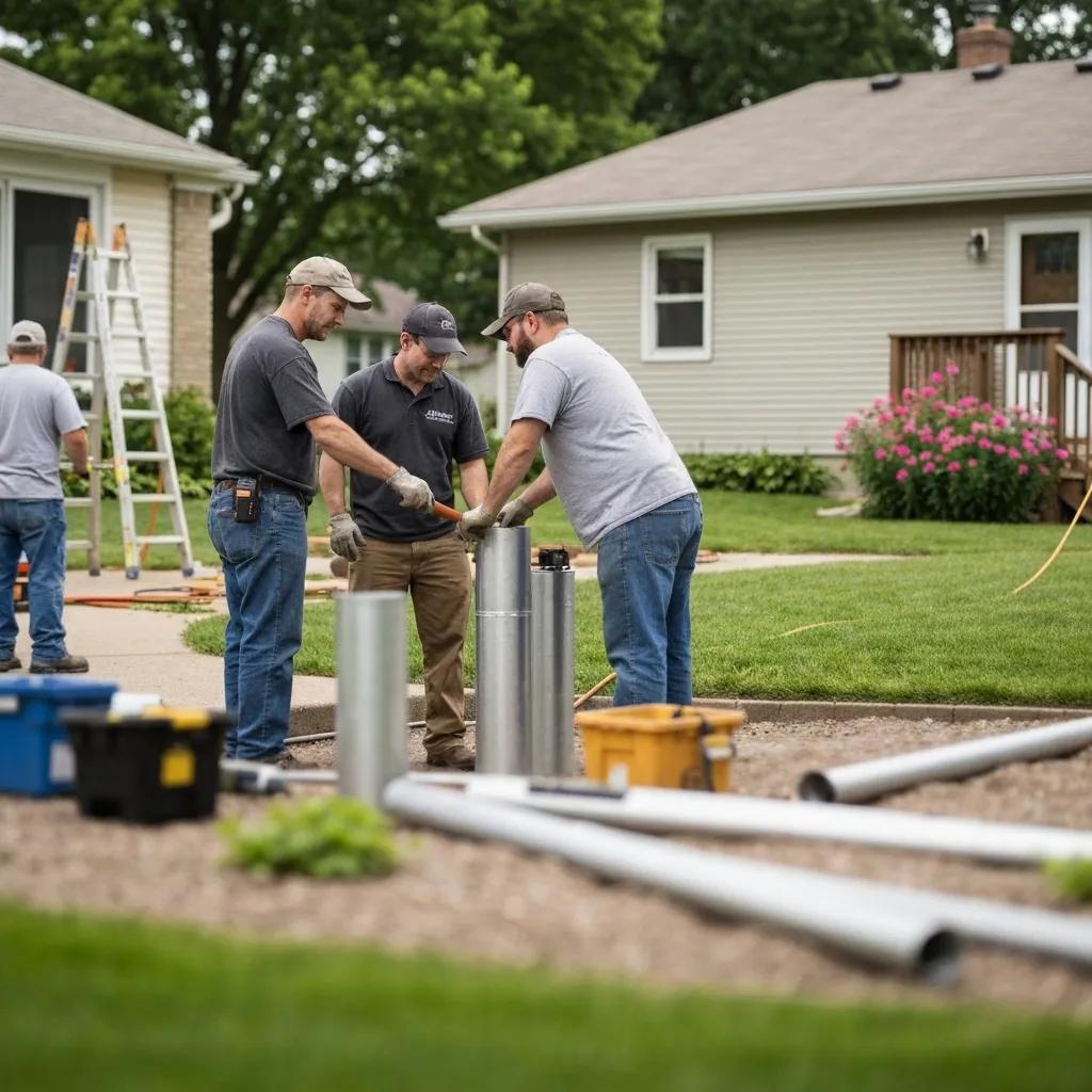 A friendly local basement waterproofing crew diligently working on a Lansing, MI home's foundation.