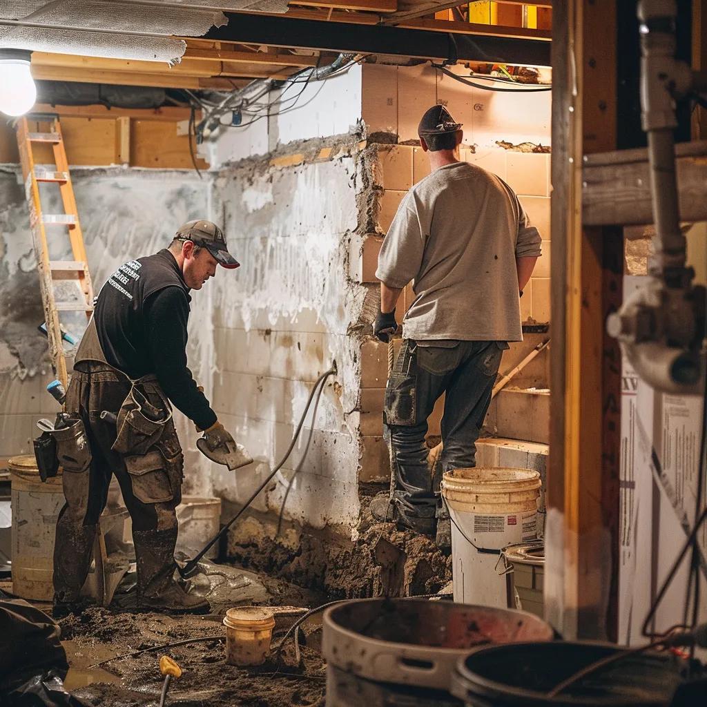 Local contractors performing basement repair work, emphasizing community-focused services and expertise